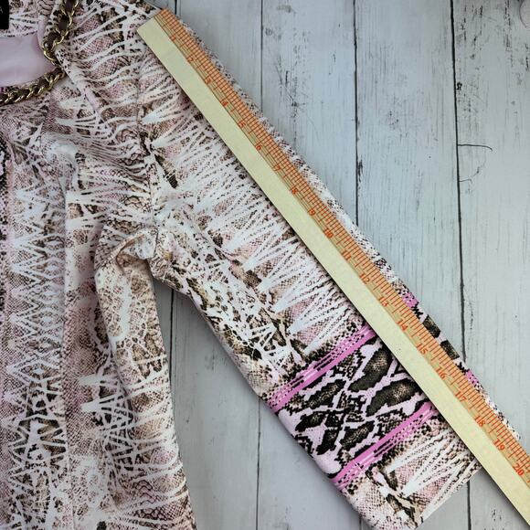 Etcetera Pink Snake Print 3/4 Sleeve Chain Neck Trench Dress Jacket Coat Size 12 - Picture 11 of 14